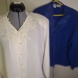 Kathy Che Cream Blouse with Lace Detail & Liz Baker Blue Lace Size 16